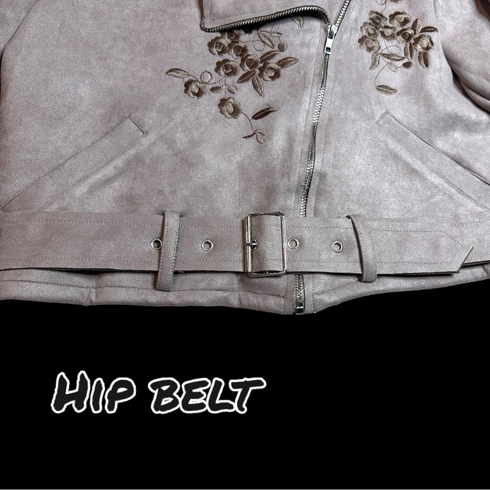 🎉HP🎉 NWOT POL Faux Suede Floral Embroidered Moto Jacket in Lilac. Size Small - Picture 16 of 16
